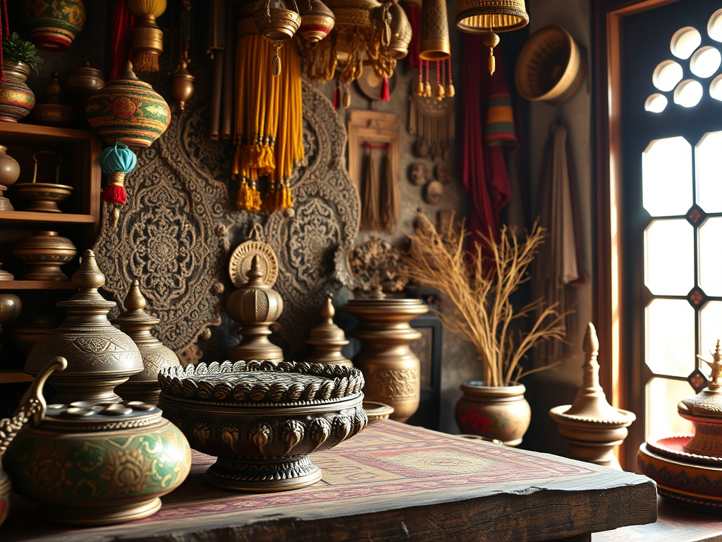 An elegant flat-lay composition of export documentation and Indian product samples arranged on a smooth, cool-grey desk surface. At the center, a closed, high-end kraft box stamped with a simple logo is surrounded by neatly labeled glass jars of spices, a ceramic bowl holding fullers earth powder, and a small bundle of dried grains tied with twine. Minimalist charts and printed shipping documents lie partially visible beneath a slim metal laptop, all perfectly aligned. Overhead soft studio lighting creates even illumination with subtle shadows at the edges of objects, conveying precision and order. The mood is professional and trustworthy, with a clean, modern corporate aesthetic. Captured from a true top-down bird’s-eye view, the image has a structured layout and photographic realism, ideal for illustrating a streamlined export process.